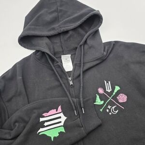 WICKED Full-Zip Hoodie‎ Sweatshirt Women's XL Black Embroidered Spellout Movie